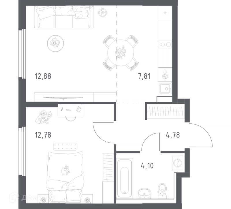 1-комнатная квартира 42.35 м² Пригород Лесное
