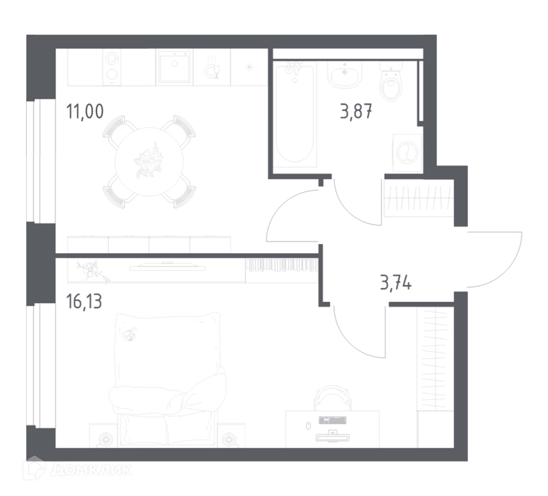 1-комнатная квартира 34.74 м² Пригород Лесное