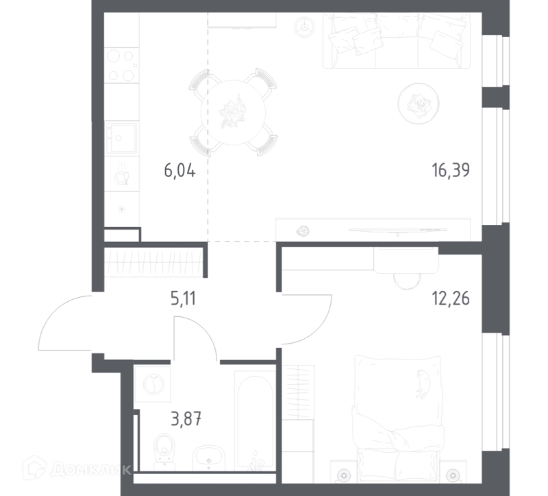 1-комнатная квартира 43.67 м² Пригород Лесное
