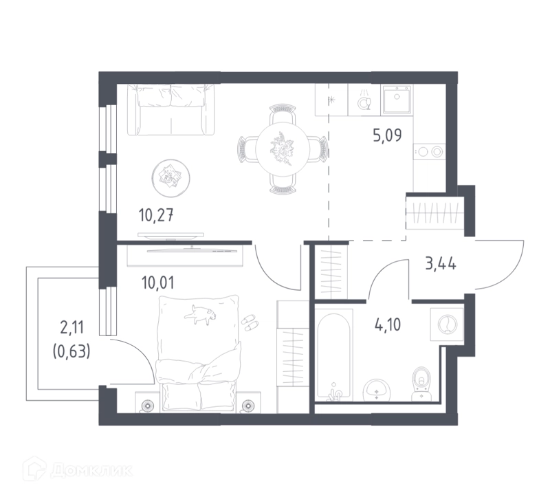 1-комнатная квартира 33.54 м² Пригород Лесное
