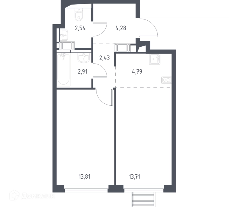 1-комнатная квартира 44.1 м² Пригород Лесное