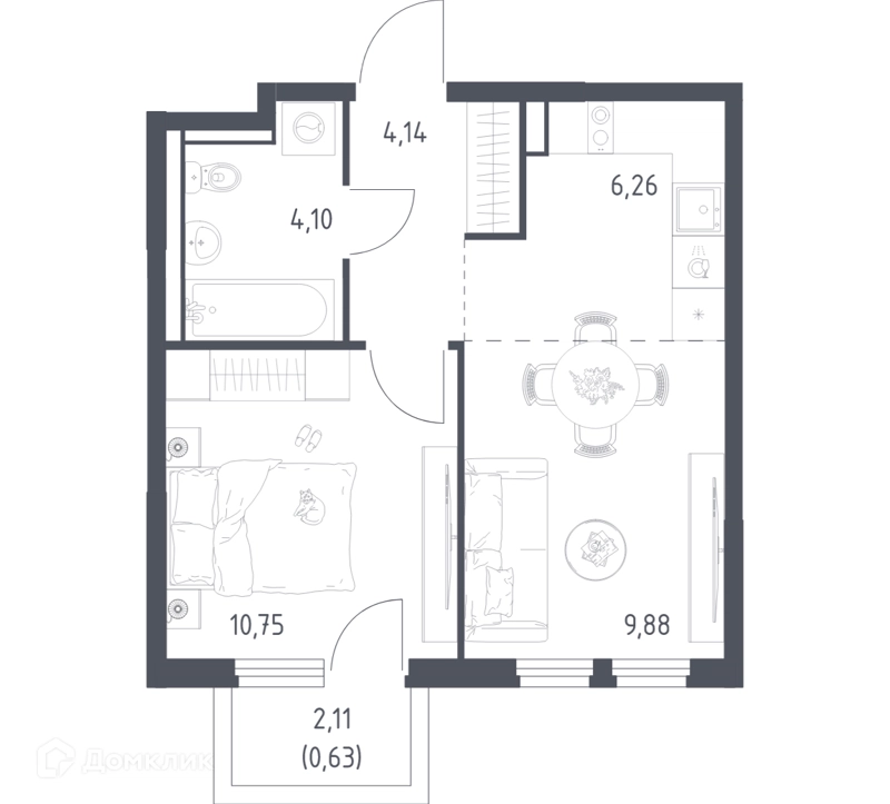 1-комнатная квартира 35.76 м² Пригород Лесное