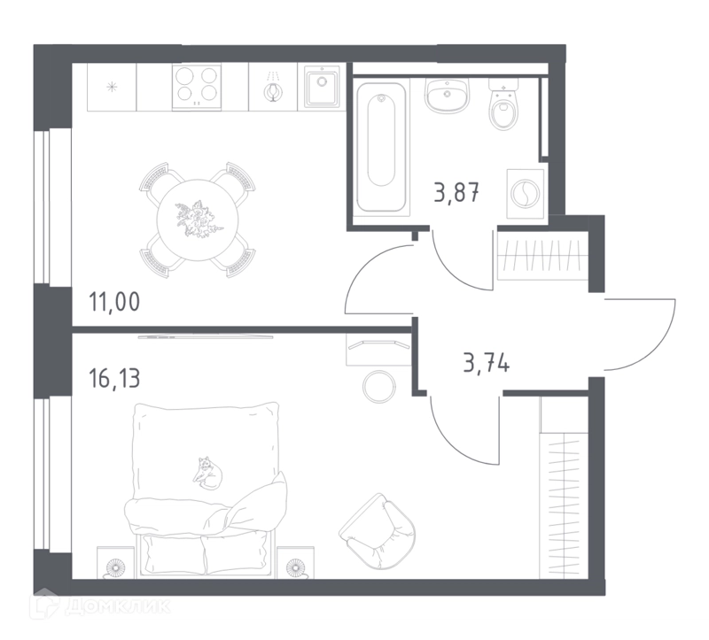 1-комнатная квартира 34.2 м² Пригород Лесное