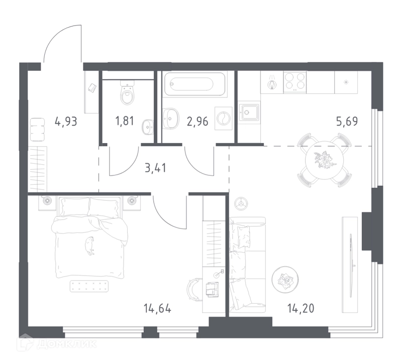 1-комнатная квартира 47.64 м² Пригород Лесное