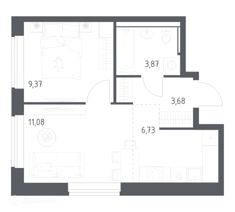 1-комнатная квартира 34.73 м² Пригород Лесное
