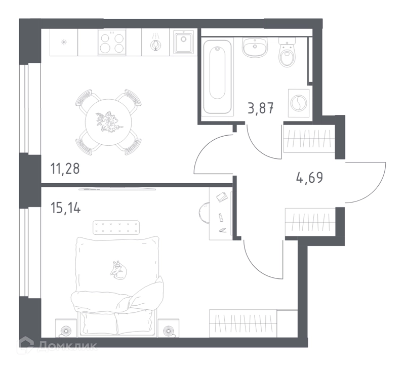 1-комнатная квартира 34.5 м² Пригород Лесное