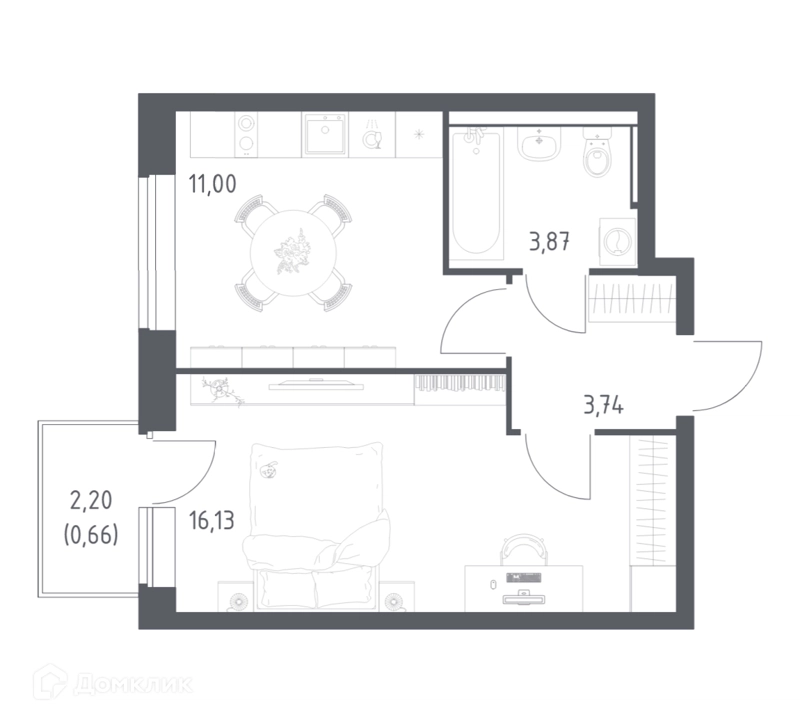 1-комнатная квартира 35.4 м² Пригород Лесное
