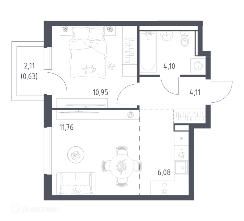 1-комнатная квартира 37.63 м² Пригород Лесное