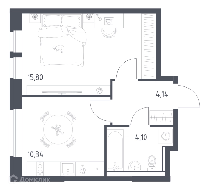1-комнатная квартира 34.38 м² Пригород Лесное