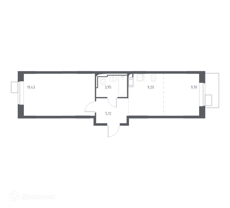 1-комнатная квартира 47.2 м² Пригород Лесное