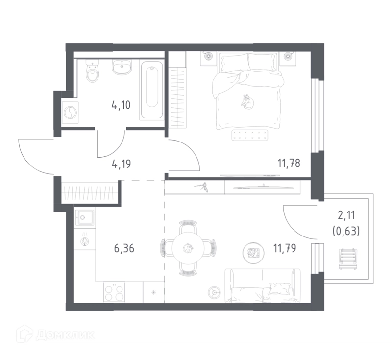 1-комнатная квартира 38.85 м² Пригород Лесное