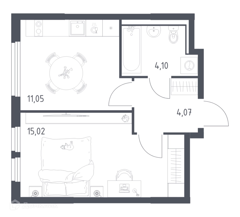 1-комнатная квартира 34.24 м² Пригород Лесное