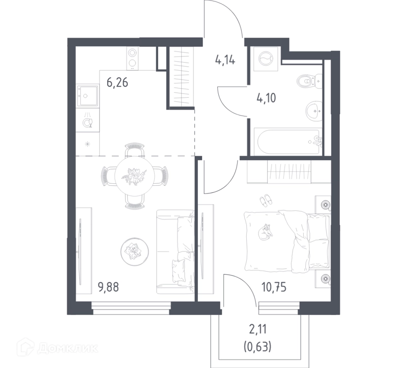 1-комнатная квартира 35.76 м² Пригород Лесное