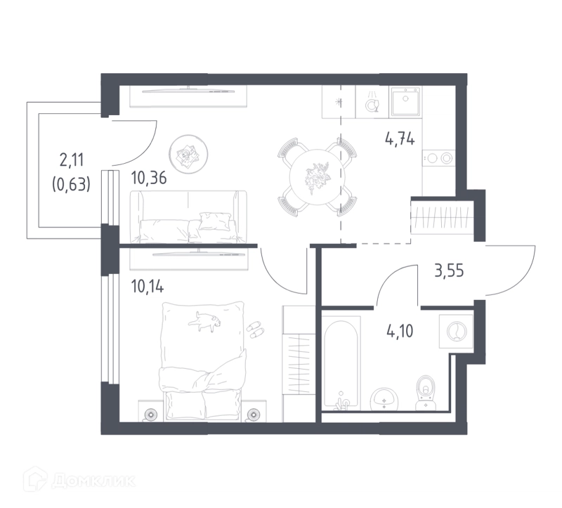 1-комнатная квартира 33.52 м² Пригород Лесное