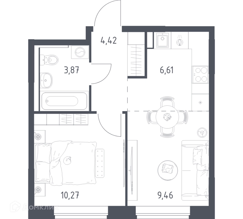 1-комнатная квартира 34.63 м² Пригород Лесное