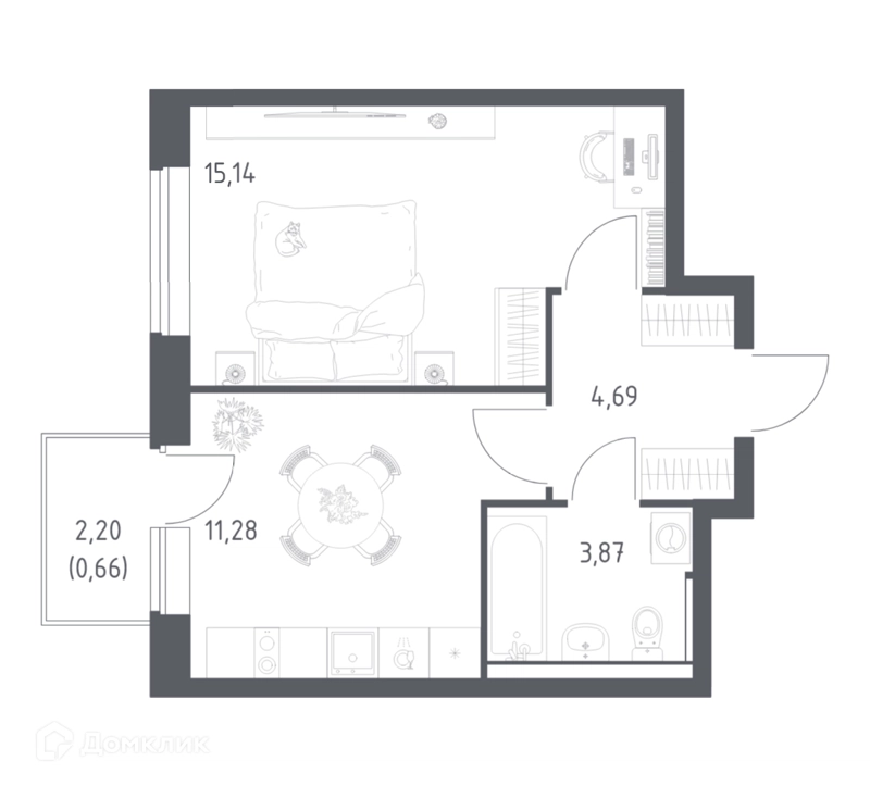 1-комнатная квартира 35.64 м² Пригород Лесное