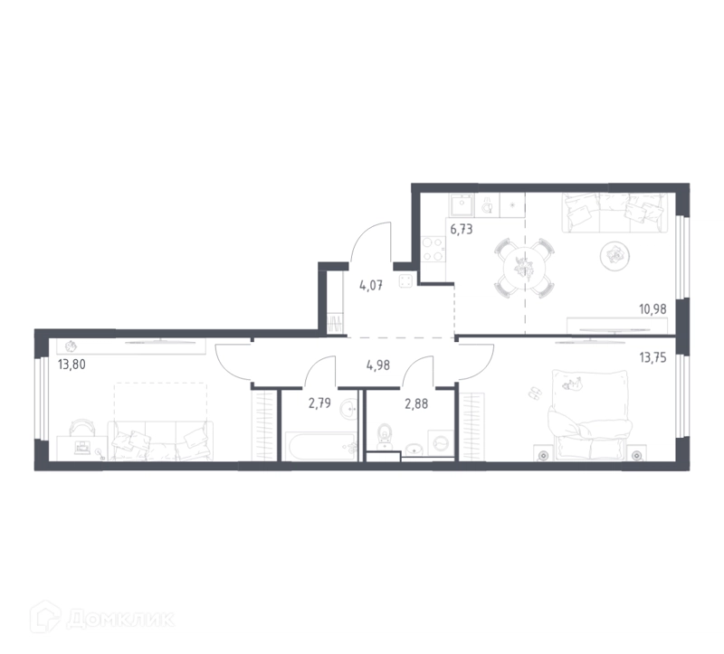 2-комнатная квартира 59.98 м² Пригород Лесное
