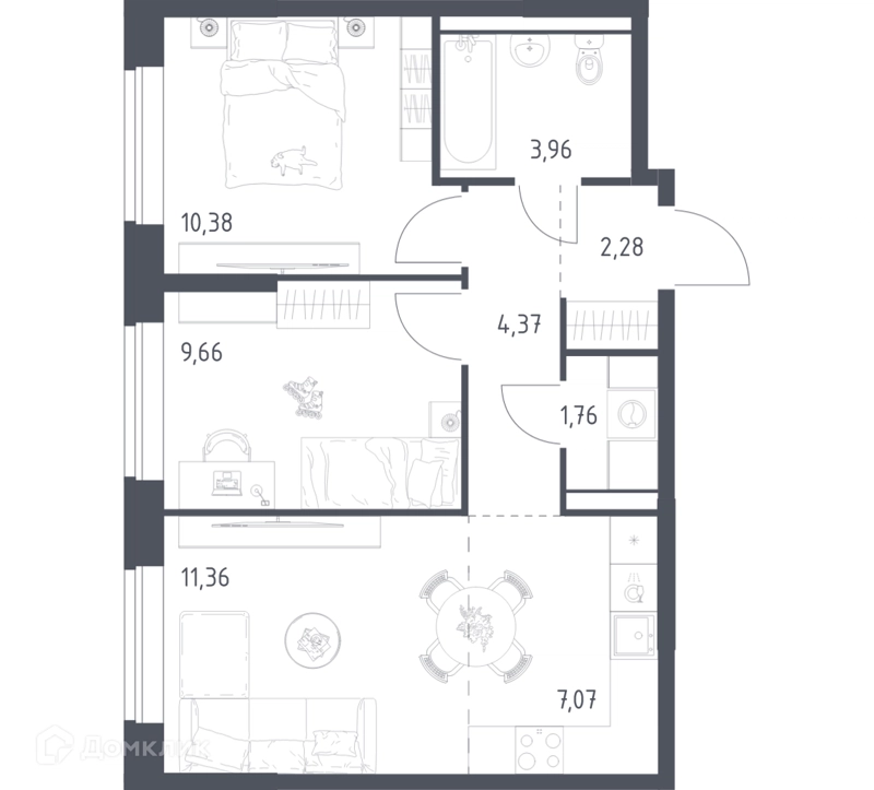 2-комнатная квартира 50.84 м² Пригород Лесное