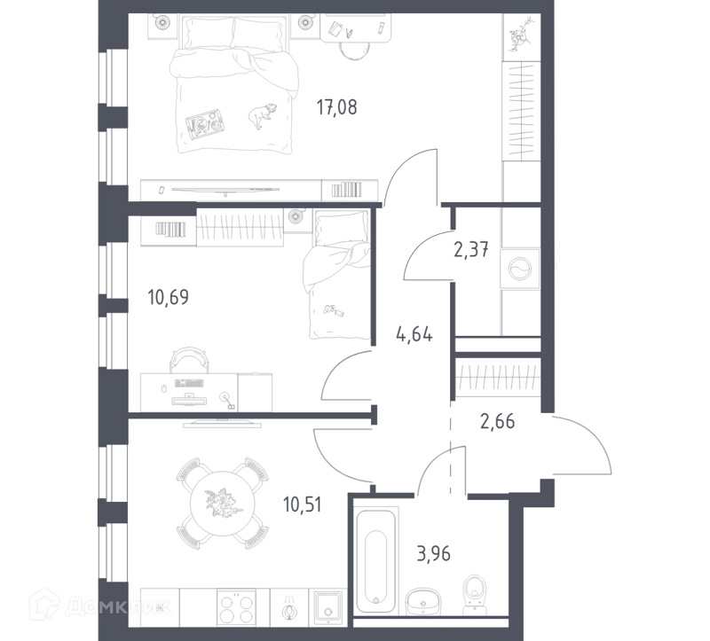 2-комнатная квартира 50.9 м² Пригород Лесное