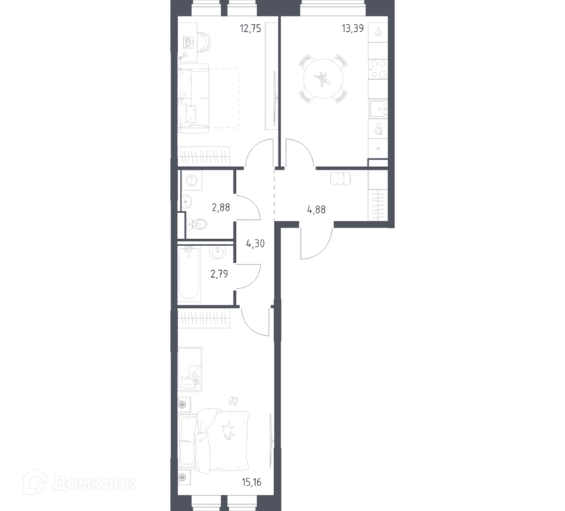 2-комнатная квартира 56.15 м² Пригород Лесное