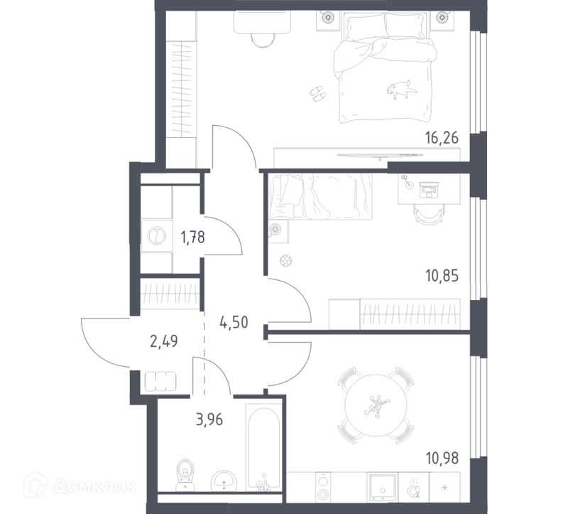 2-комнатная квартира 50.82 м² Пригород Лесное