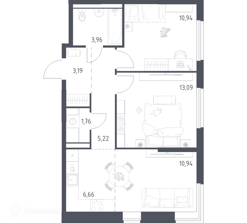 2-комнатная квартира 55.76 м² Пригород Лесное