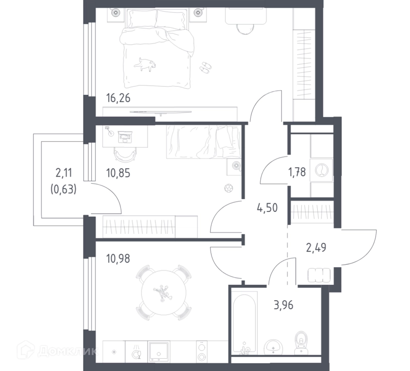 2-комнатная квартира 51.45 м² Пригород Лесное