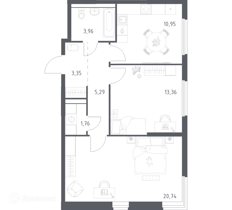 2-комнатная квартира 59.41 м² Пригород Лесное