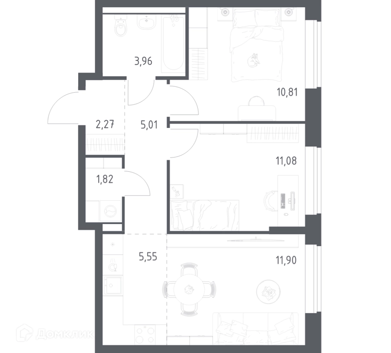 2-комнатная квартира 52.4 м² Пригород Лесное