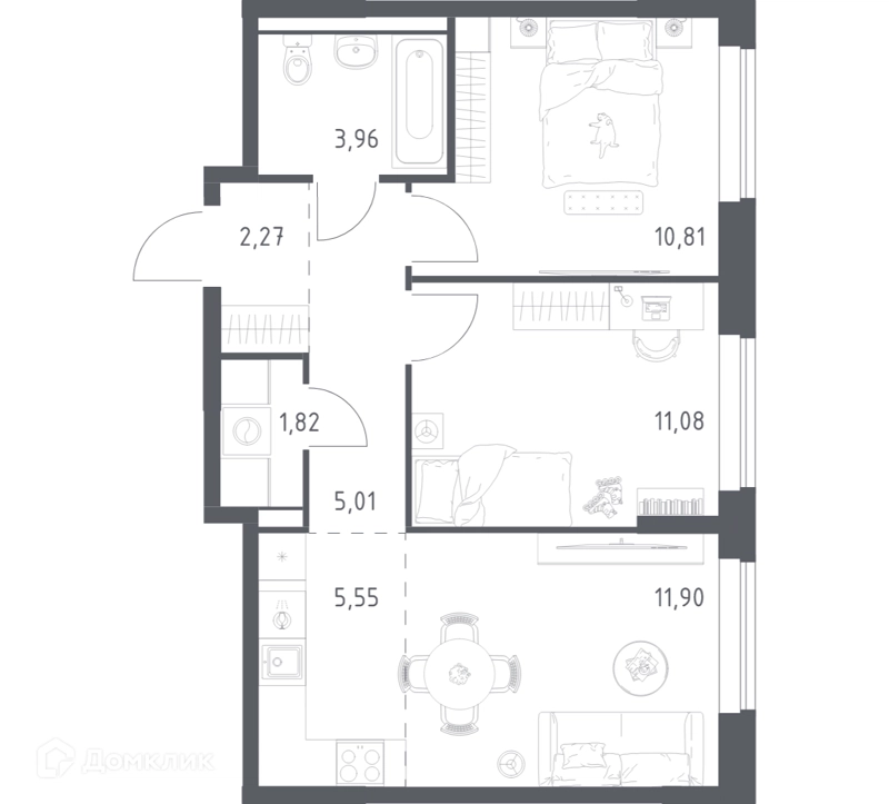 2-комнатная квартира 51.8 м² Пригород Лесное