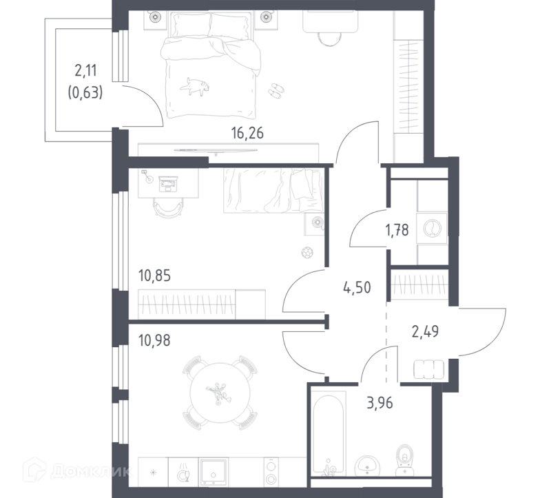 2-комнатная квартира 51.45 м² Пригород Лесное