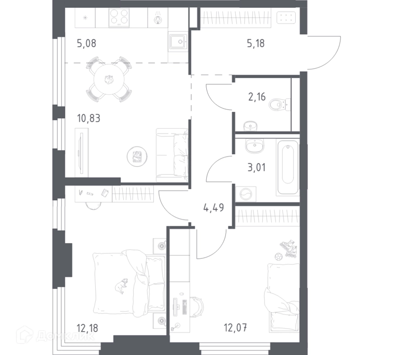 2-комнатная квартира 55 м² Пригород Лесное