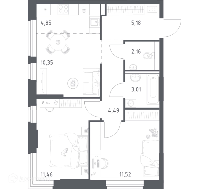 2-комнатная квартира 53.02 м² Пригород Лесное