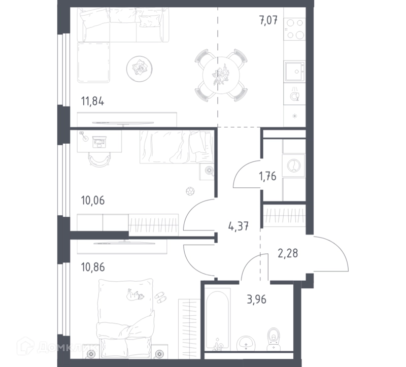 2-комнатная квартира 52.2 м² Пригород Лесное