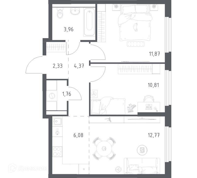 2-комнатная квартира 53.95 м² Пригород Лесное