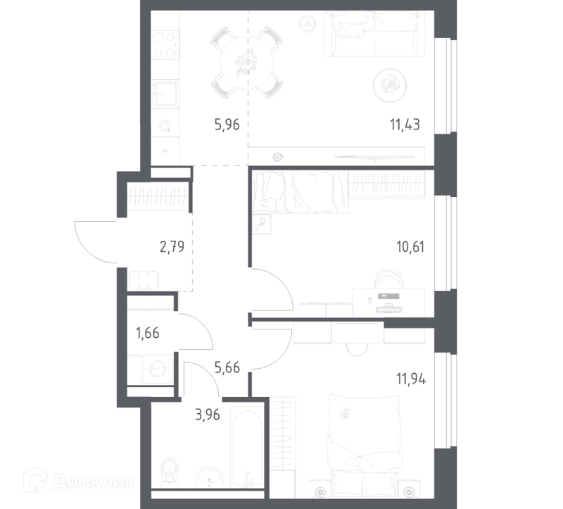 2-комнатная квартира 54.01 м² Пригород Лесное