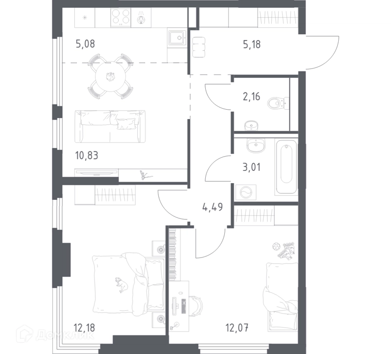 2-комнатная квартира 55 м² Пригород Лесное