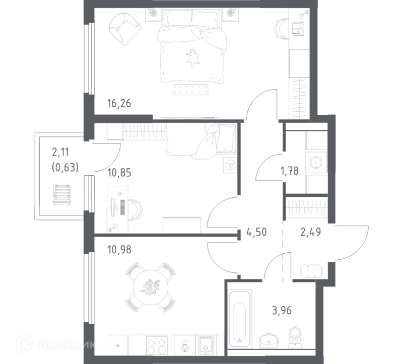 2-комнатная квартира 51.45 м² Пригород Лесное
