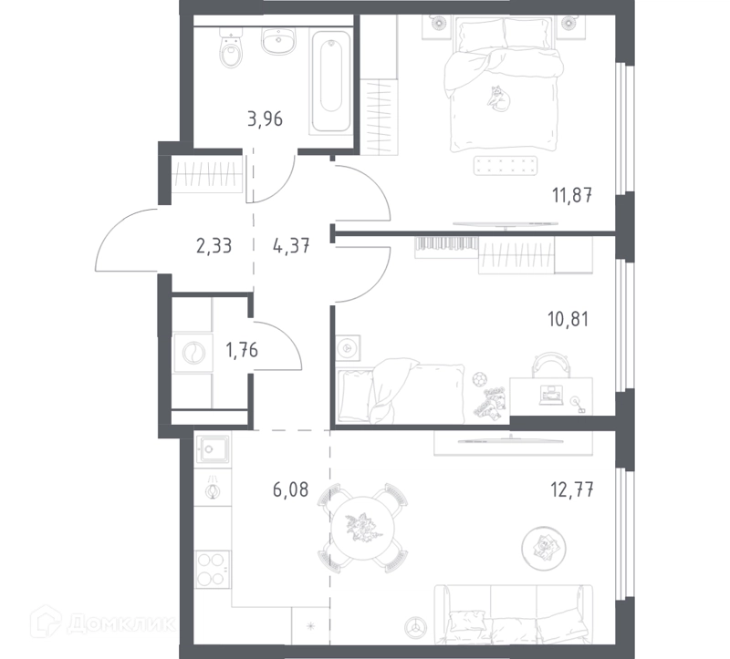 2-комнатная квартира 53.95 м² Пригород Лесное