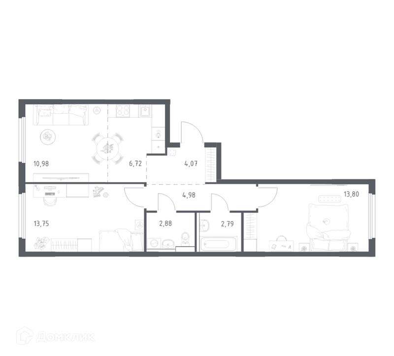 2-комнатная квартира 59.97 м² Пригород Лесное