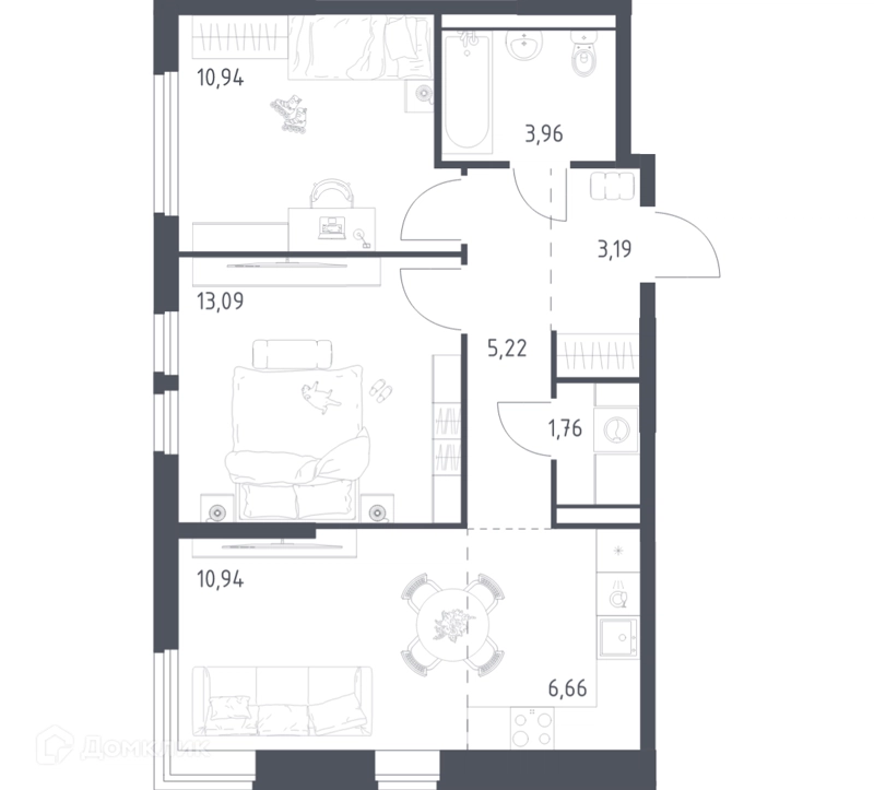 2-комнатная квартира 55.76 м² Пригород Лесное