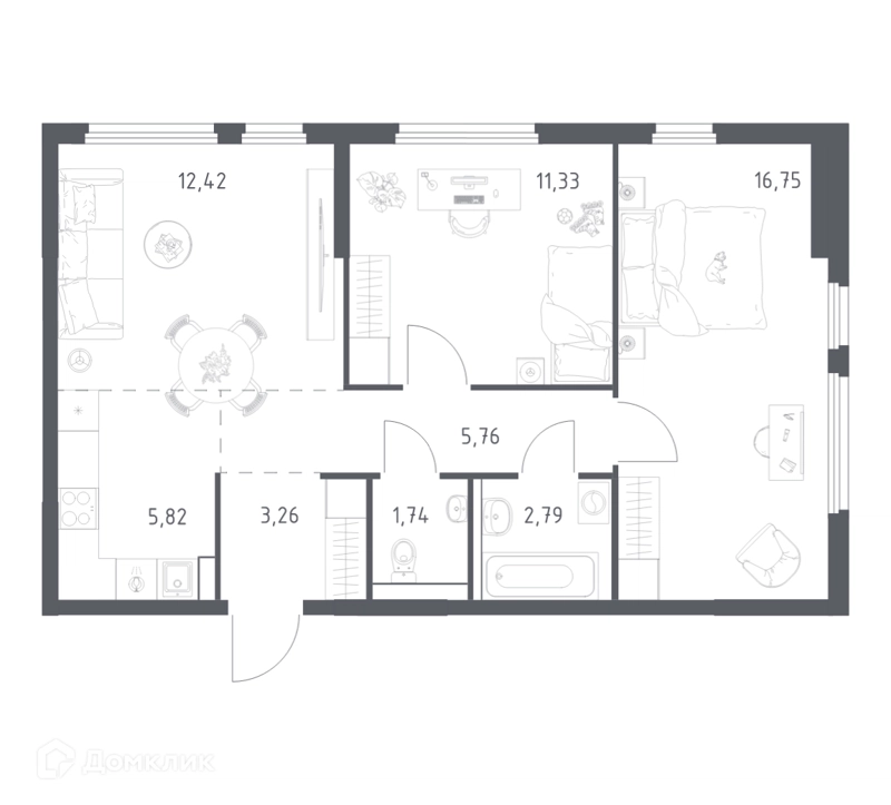 2-комнатная квартира 59.87 м² Пригород Лесное