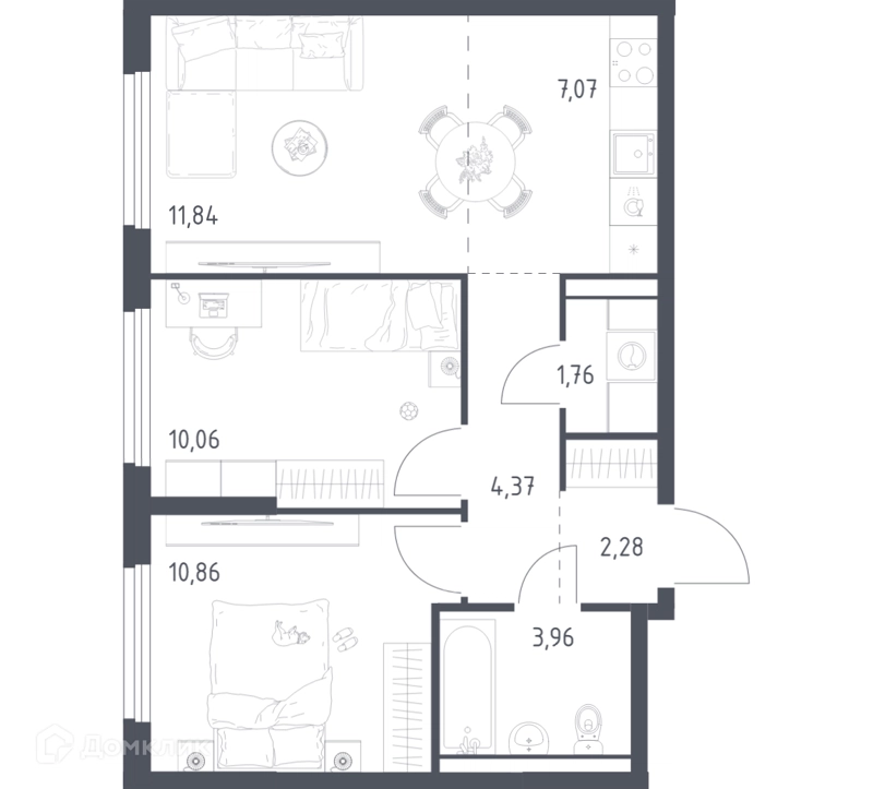 2-комнатная квартира 52.2 м² Пригород Лесное