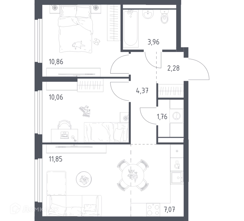 2-комнатная квартира 52.21 м² Пригород Лесное