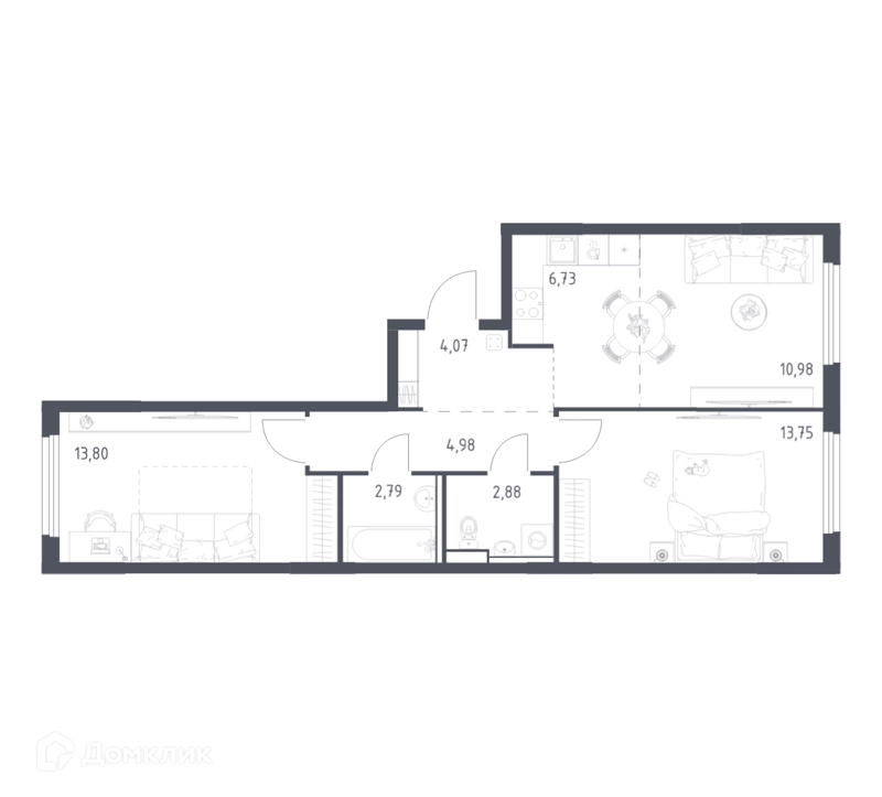 2-комнатная квартира 59.98 м² Пригород Лесное