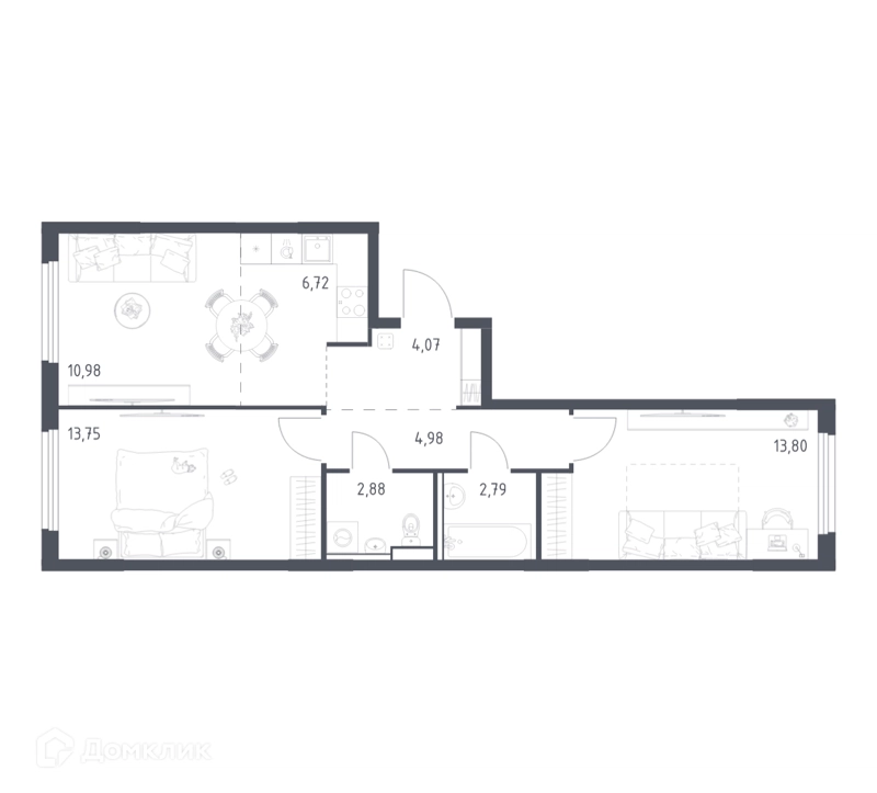2-комнатная квартира 59.97 м² Пригород Лесное