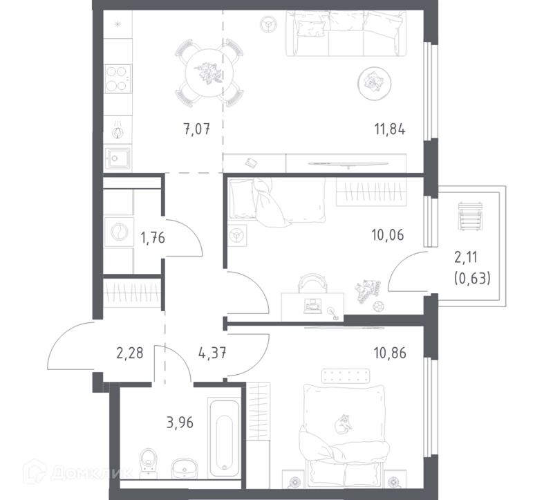 2-комнатная квартира 52.83 м² Пригород Лесное