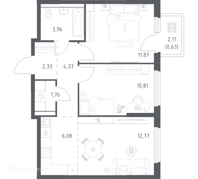 2-комнатная квартира 54.58 м² Пригород Лесное