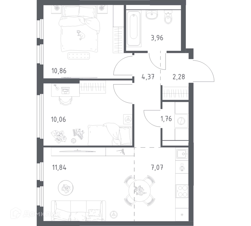 2-комнатная квартира 52.2 м² Пригород Лесное