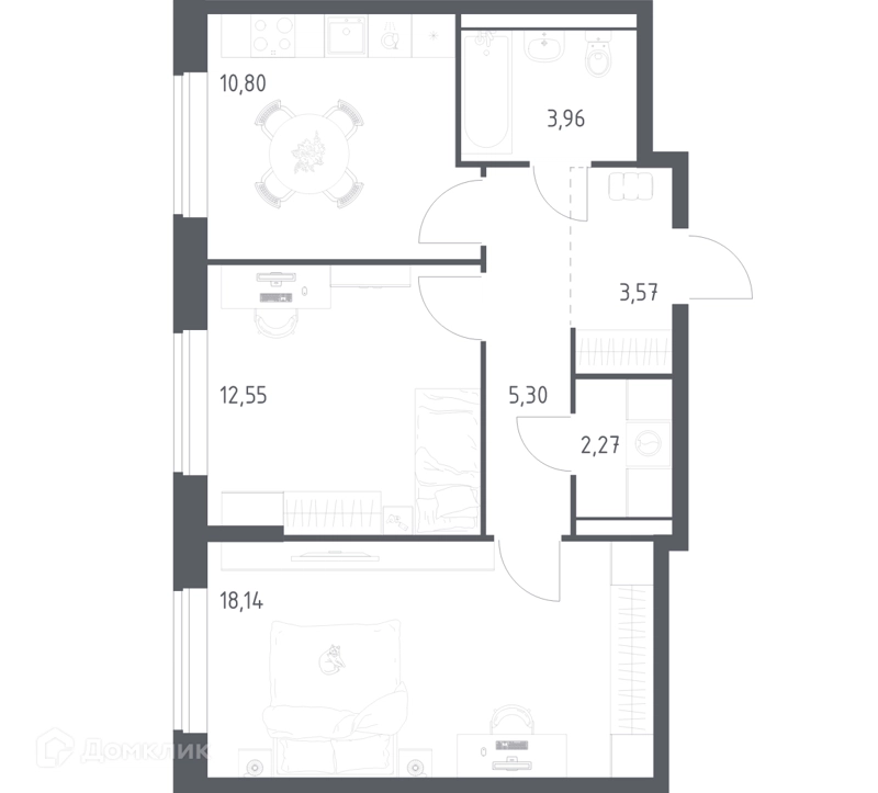 2-комнатная квартира 56.59 м² Пригород Лесное